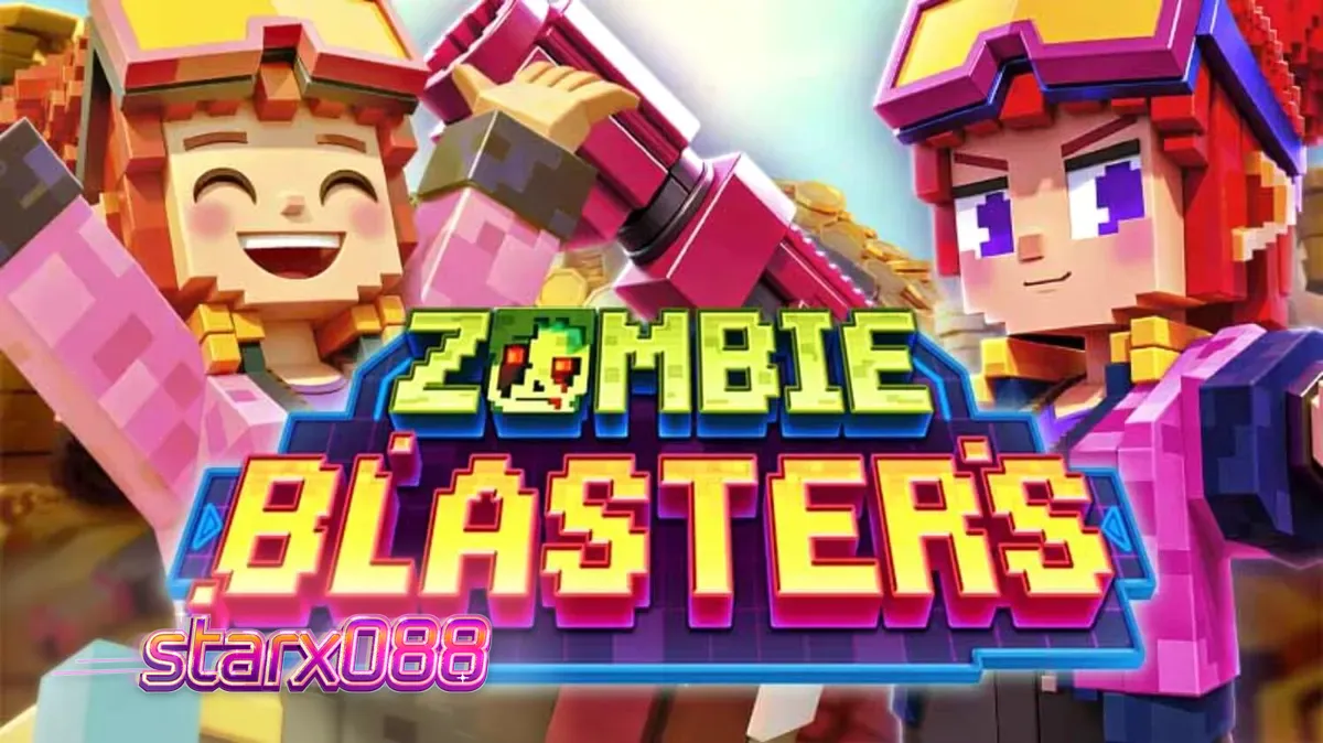 Tampilan antarmuka slot bertema arcade Zombie Blasters dengan grafis retro